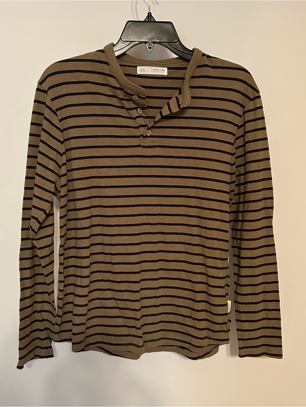 Zara Brown and Black Striped Long Sleeve Henley Top